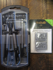 Faber Castell quick-set compass with jointed legs and adapter & Kneaded Erasers