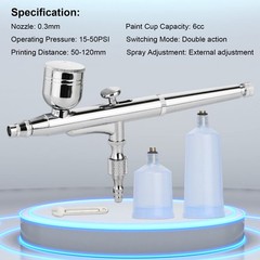 0.3mm Dual Action Airbrush Kit, 3 Cups, Portable Makeup & Craft Airbrush