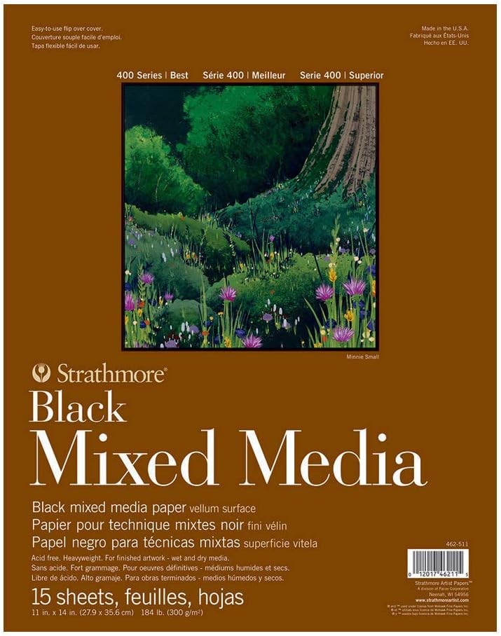 Strathmore 400 Series Mixed Media Pad – Black 11″X14″ 15 Sheets 184 lb 19z
