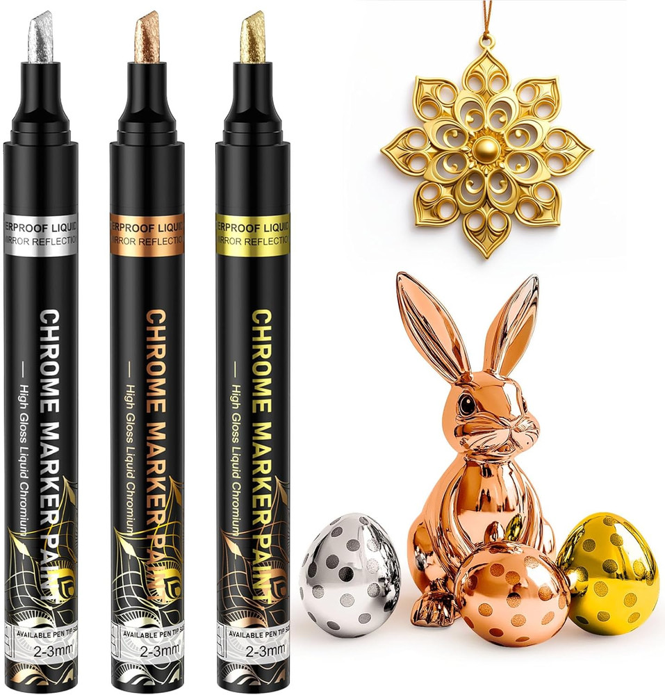 Liquid Mirror Chrome Markers – 3 Colors Gloss Permanent Reflective Mirror Chrome