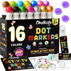 Chalkola 16 Washable Dot Markers for Toddlers | w/ 50 Page Coloring Activity …