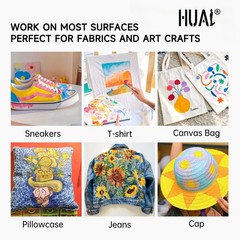 HUAL Fabric Paint Set for Clothes, 12 Colors Textile Paint with 6 Brushes & P…