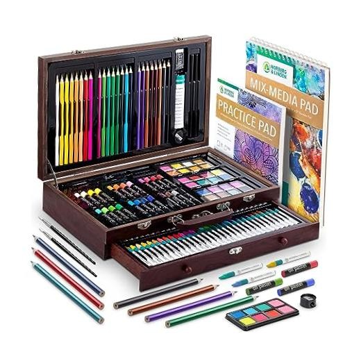 144-Piece Art Set in Wooden Box with Drawer – Art Set for Adults, Teens, Kids