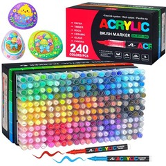 240 Colors Soft Brush Tip Acrylic Markers Set, Paint Pens for Rock, Wood, Fab…