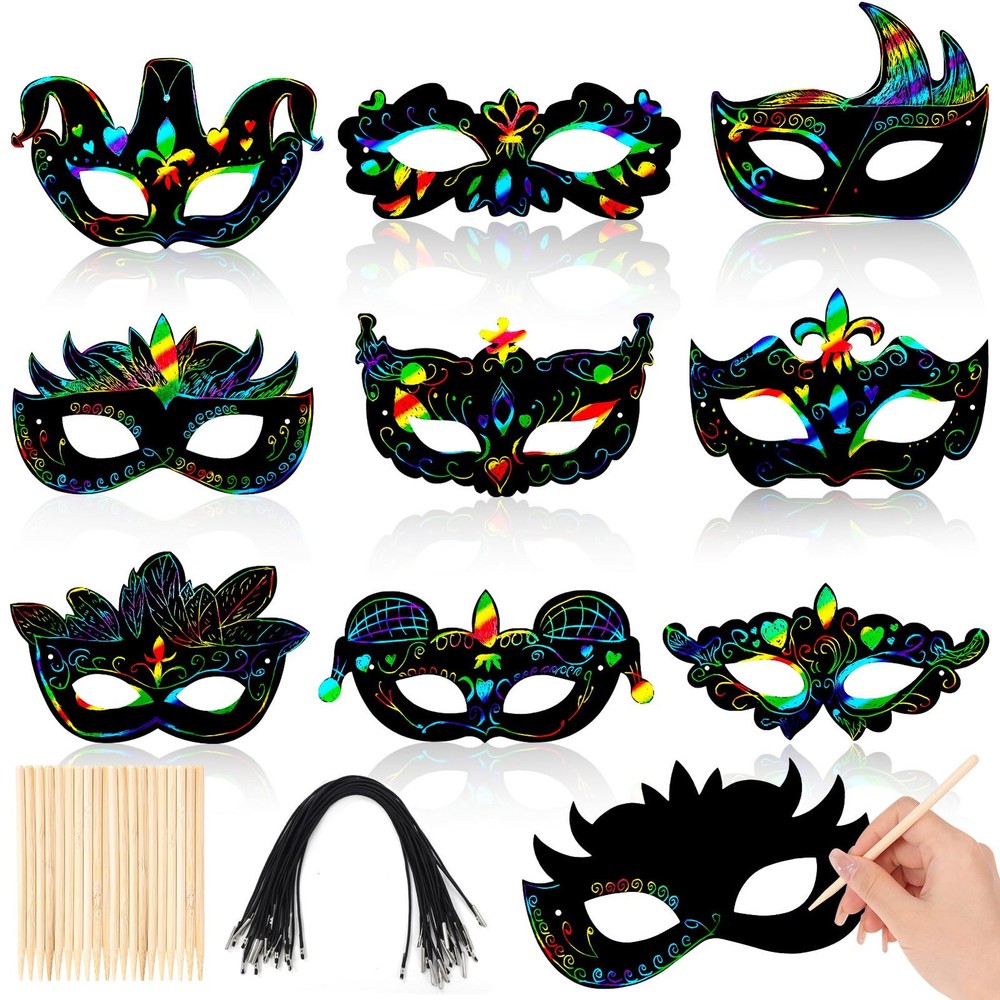 HOWAF 27 PCS Mardi Gras Mask Scratch Cards,Carnival Prom Multicolor