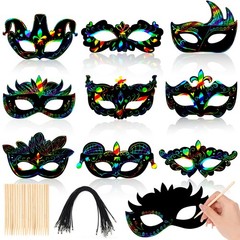 HOWAF 27 PCS Mardi Gras Mask Scratch Cards,Carnival Prom Multicolor