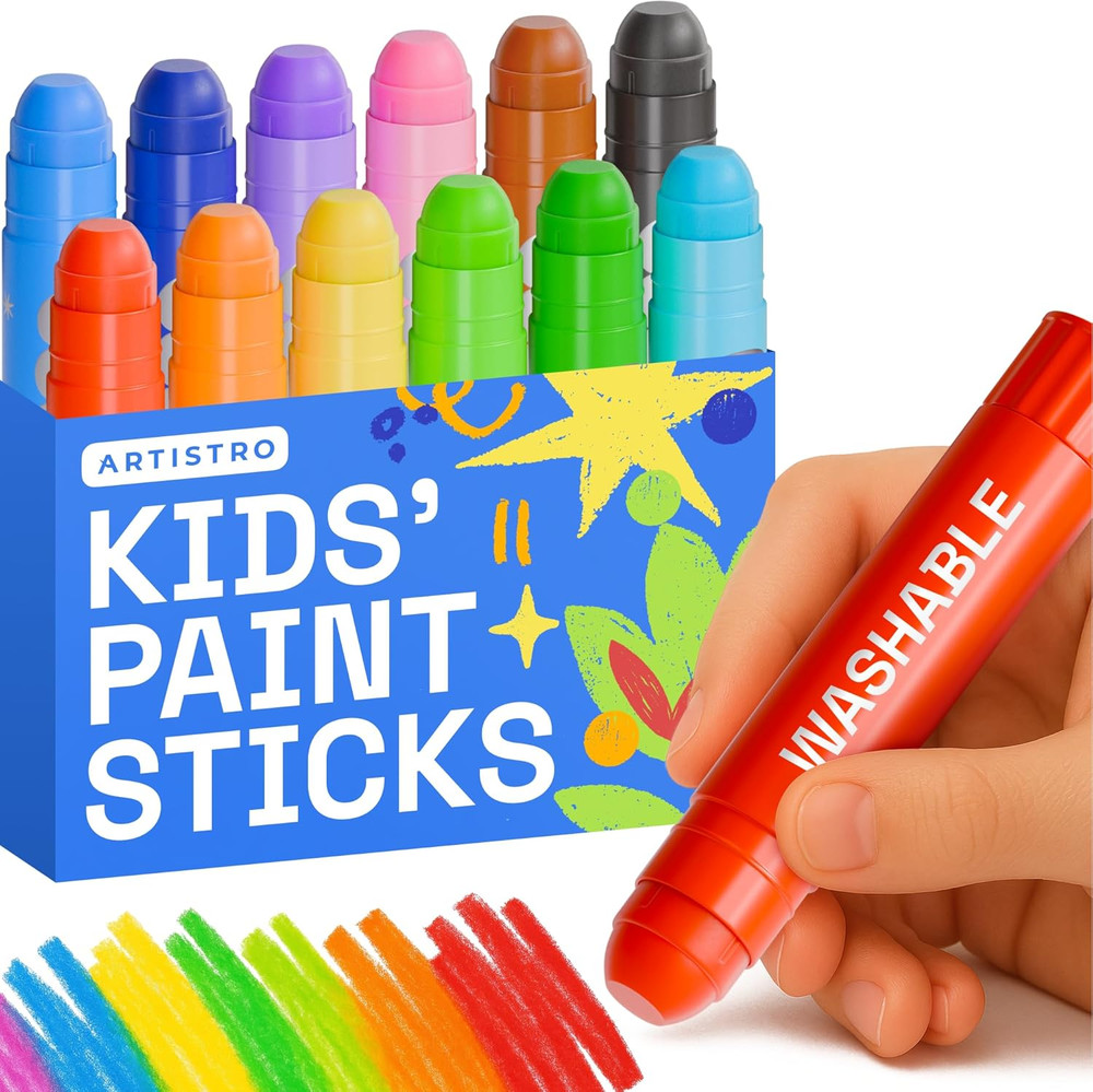 100% Washable Tempera Paint Sticks for Kids – 12 Non-toxic Paint Markers for Kid