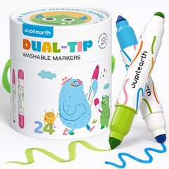 Washable Dual Tip Markers for Kids, Broad & Round Tip, Easy-Grip Design for L…