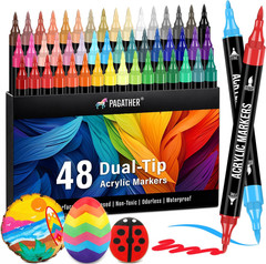 48 Colors Acrylic Paint Markers, Dual Tip with Fine Tip and Brush Tip Pens for F