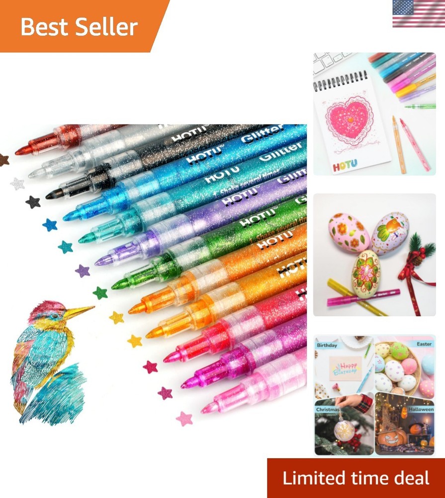 Glitter Markers Pen, 12 Glitter Colors Paint Pens Sparkly Metallic Shimmer Ac…
