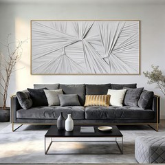 Large White Framed Abstract Canvas Wall Art, 3D Textured Sculptural Minimalis…