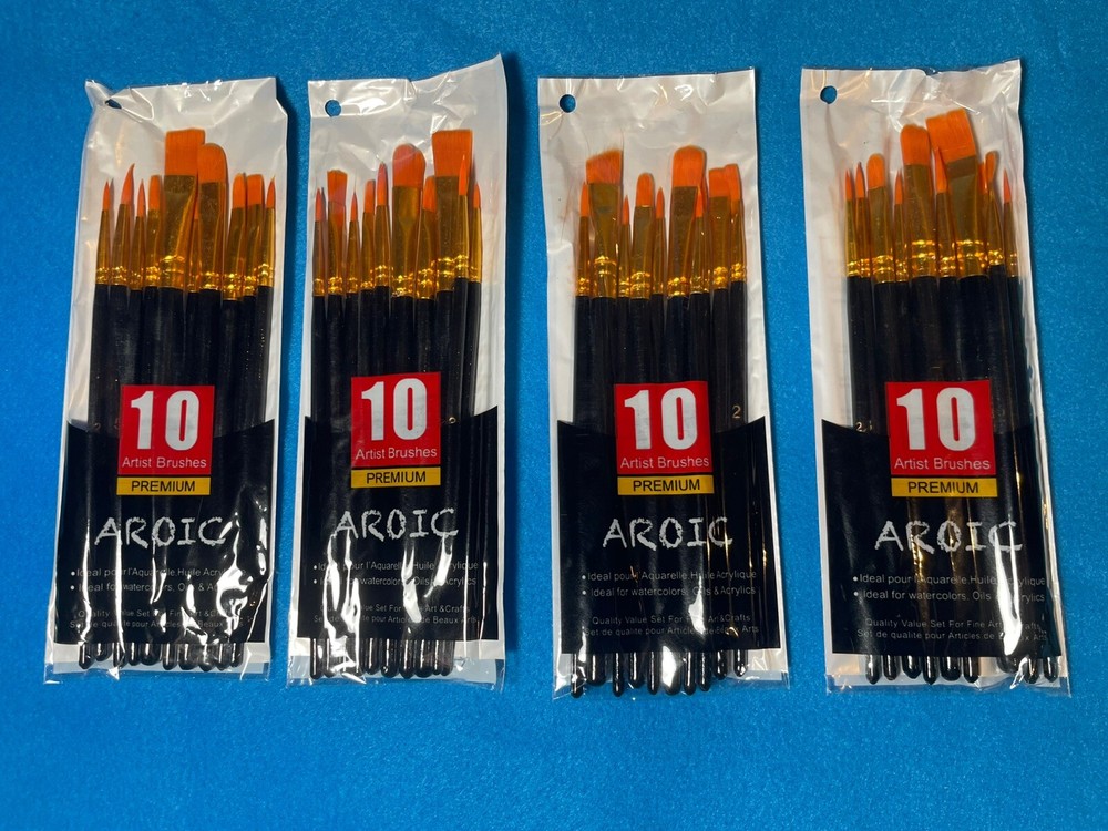 4 Sets -Premium Assorted Artist Paint Brushes Set, 10 Pieces In Each Set, Aroic