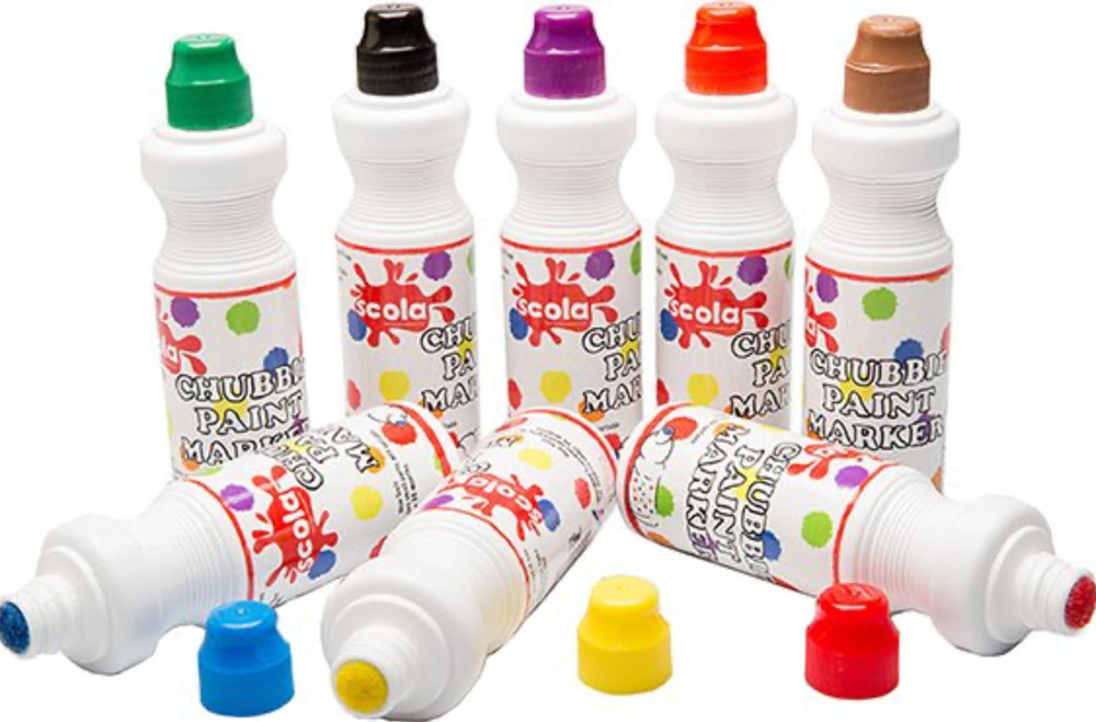 Scola Chubbi Paint Markers, 8 Assorted Colours, 75ml Bottles, Quick Drying