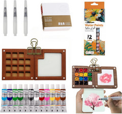 Mini Watercolor Paint Set – Pocket Watercolor Set with 3 Pack Watercolor Brushes