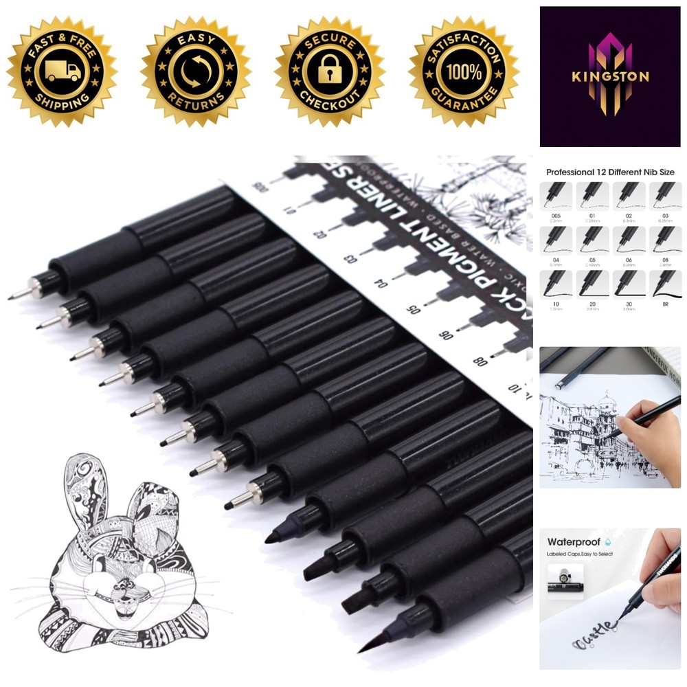 12-Piece Technical Drawing Pens Set with Ergonomic Grip for Professionals