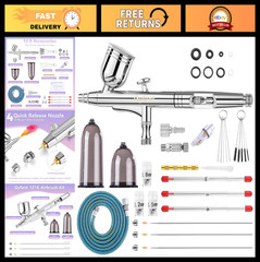 Airbrush Kit with 4 Nozzle Sets (0.2/0.3/0.5/0.8mm) – Dual-Action Gravity Feed f