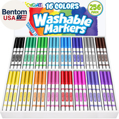 256 Count Washable Markers Bulk, 16 Assorted Colors, Conical Tip with Fine & Bro