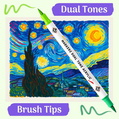 72 Colors Acrylic Paint Markers, Dual Tip Acrylic Paint Pens with Brush Tip & Fi