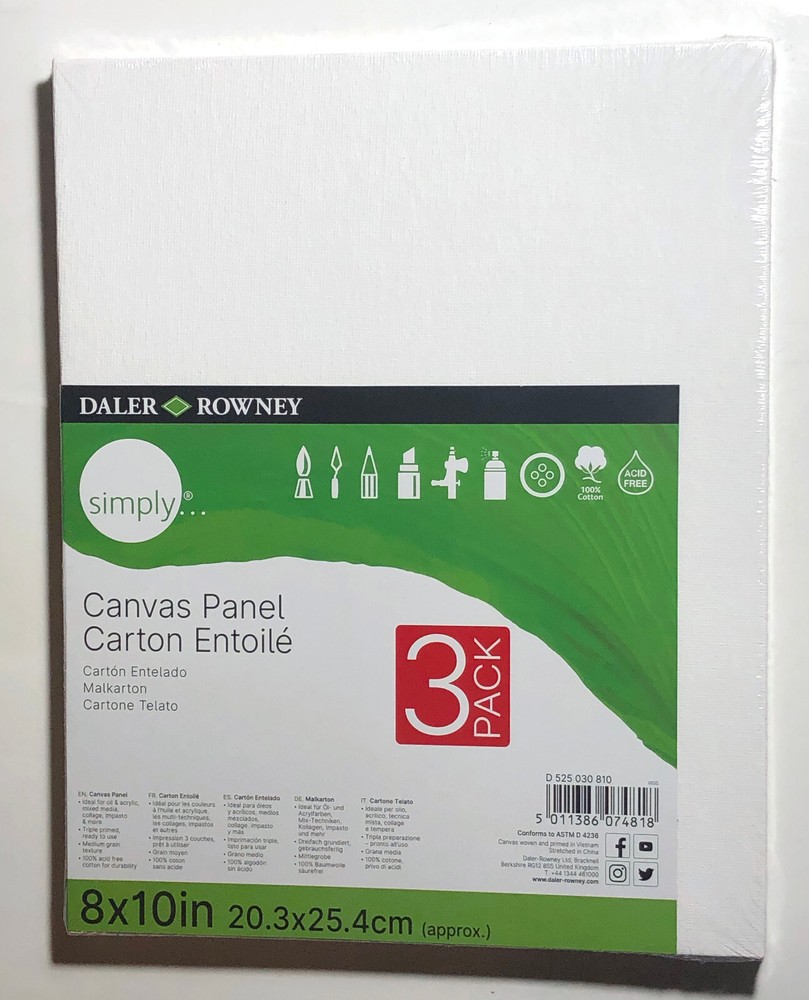 8 x 10 Canvas Panels 3-pack White (Sealed)
