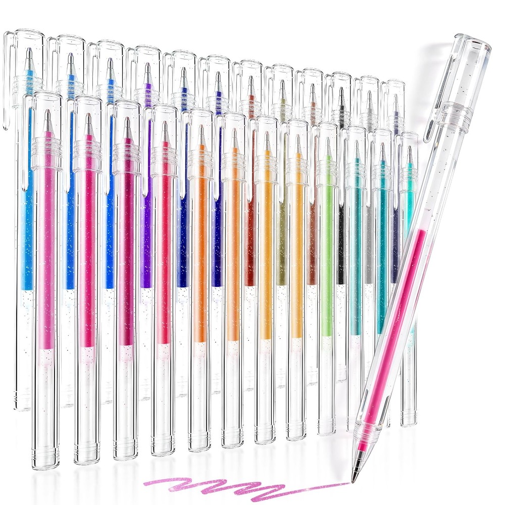 DUULEMANG Glitter Gel Pens 24 Colors Fine Tip Art Markers Set for Adult Coloring