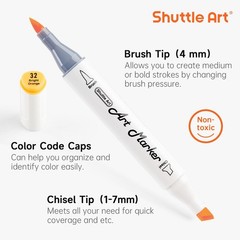 Pastel Alcohol Markers Brush tip, Dual Tip Brush & Chisel Tip Art Marker Set,…