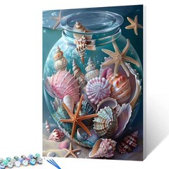 Shells and Star Fish in a Glass Jar 16”x20”(Frameless), Bottle Sea View 08