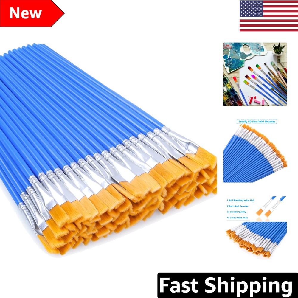 High-Quality 50 Pcs Flat Paint Brushes – Ideal for Acrylic & Watercolor Painting