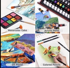 175 Piece Deluxe Wooden Art Set Colored Pencils Paints Pastels Kit & Sketch Pads