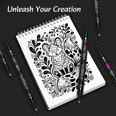 6 Black Dual Tip Acrylic Paint Markers, Fabric Decorating Kits Premium Water-Bas
