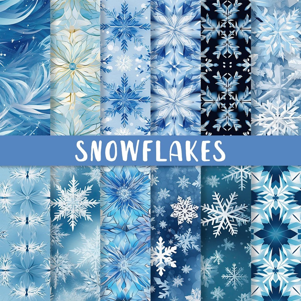 JarThenaAMCS 24 Sheets Christmas Pattern Papers Winter Blue Snowflake