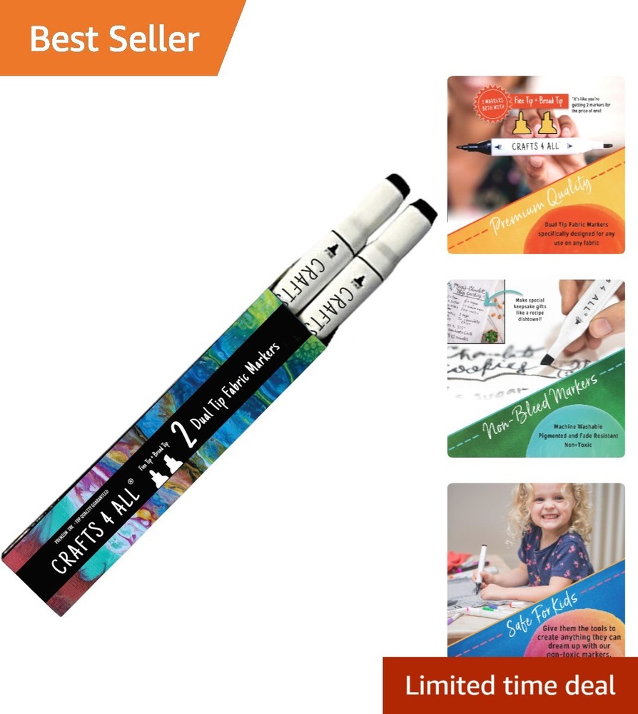 Fabric Markers for Clothes Pack of 2 No Fade Dual Tip Permanent Markers