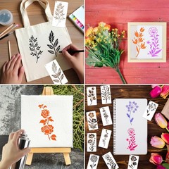 DZXCYZ 32 Pcs Wildflower Stencils for Painting on Wood, 5.9 inches x 3