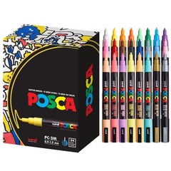 posca Paint Markers, 3M Fine Point Acrylic 1 Count (Pack of 24), Assorted