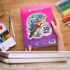 Watercolor Pad 9X12”, 30 Sheets, Glue Bound, Acid-Free Paper, 140Lb (300Gsm), Pe