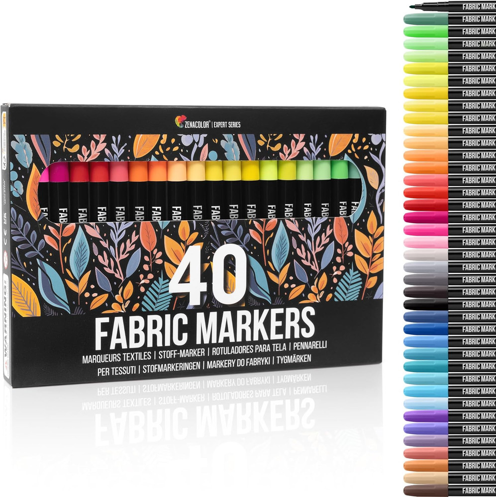 40 Fabric Markers Pens Set – Non Toxic, Indelible and Permanent Fabric Paint – F