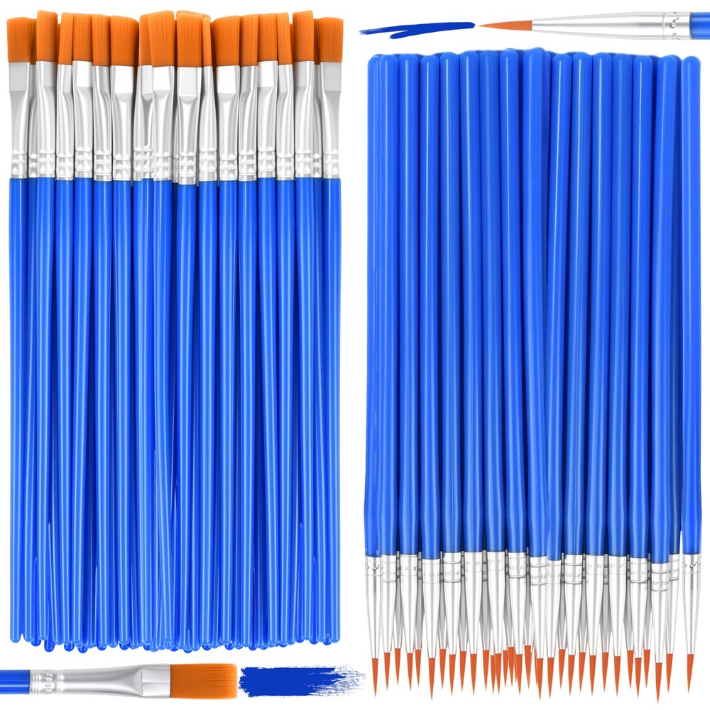 36 PCS Bulk Paint Brushes Flat Round Tip Nylon Hair For Oil Watercolor Art