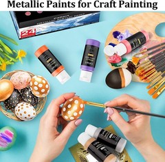 Rich Pigment Acrylic Paint Set: 24 Metallic Colors + 12 Brushes for Every Artist
