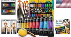 Affordable 24-Color Acrylic Paint Set with Brushes & Accessories – Perfect Gift!