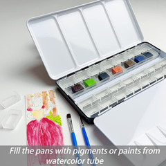 Large Watercolor Palette with 28Pcs Empty Full Pans, Metal Watercolor Paint Tin