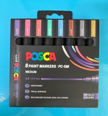 Uni Posca Paint Markers/Pens. PC-5M Medium 1.8-2.5mm Metallic Colours 8 pack NEW