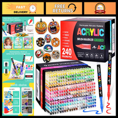 240 Colors Acrylic Paint Markers – Brush Tip, Water-Based, No-Bleed Ink for Art
