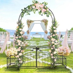 7.2ft Black Iron Garden Arch with Arched Top and Gate Metal Arbor Trellis