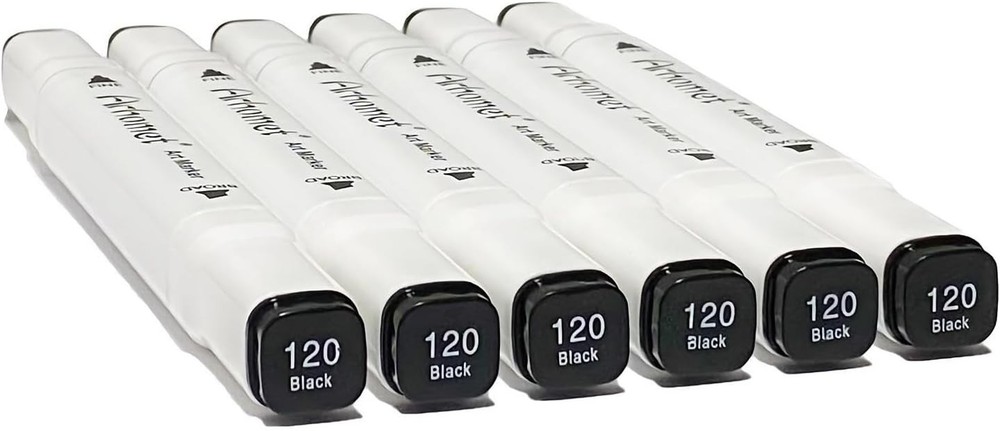 Arhomet 6pcs Black Alcohol Markers Set, Dual Tips Art Markers Drawing Sketched D