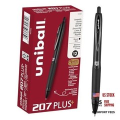 Uniball 207 Plus+ Gel Pens – 1 Count (Pack of 12) – Black 207+ Medium