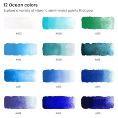 Watercolor Paint Set 12 Ocean Tones Half Pans Watercolor Set With Brush Semi Moi