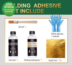 Gold Leaf Kit 100Ml Adhesive 100Ml Varnish 100 Sheets 1 Brush Craft Decoration