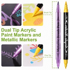 Metallic & Acrylic Paint Markers 48 Pack – 24 Colors + Dual Tip Pens for DIY