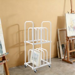 Art Canvas Storage Rack, Double-Tier Rolling Art Canvas Mobile Organizer White