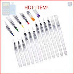 Hadnves 12 Pcs Refillable Watercolor Pens Assorted Tips Paint Brush Portable Lea