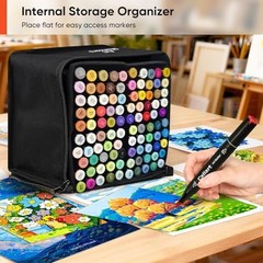 100 Colors Dual Tip Art Markers – Permanent Alcohol-Based Sketch Pens with Case